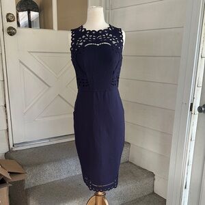 Ted Baker Navy Sleeveless Dress with Intricate Lace
